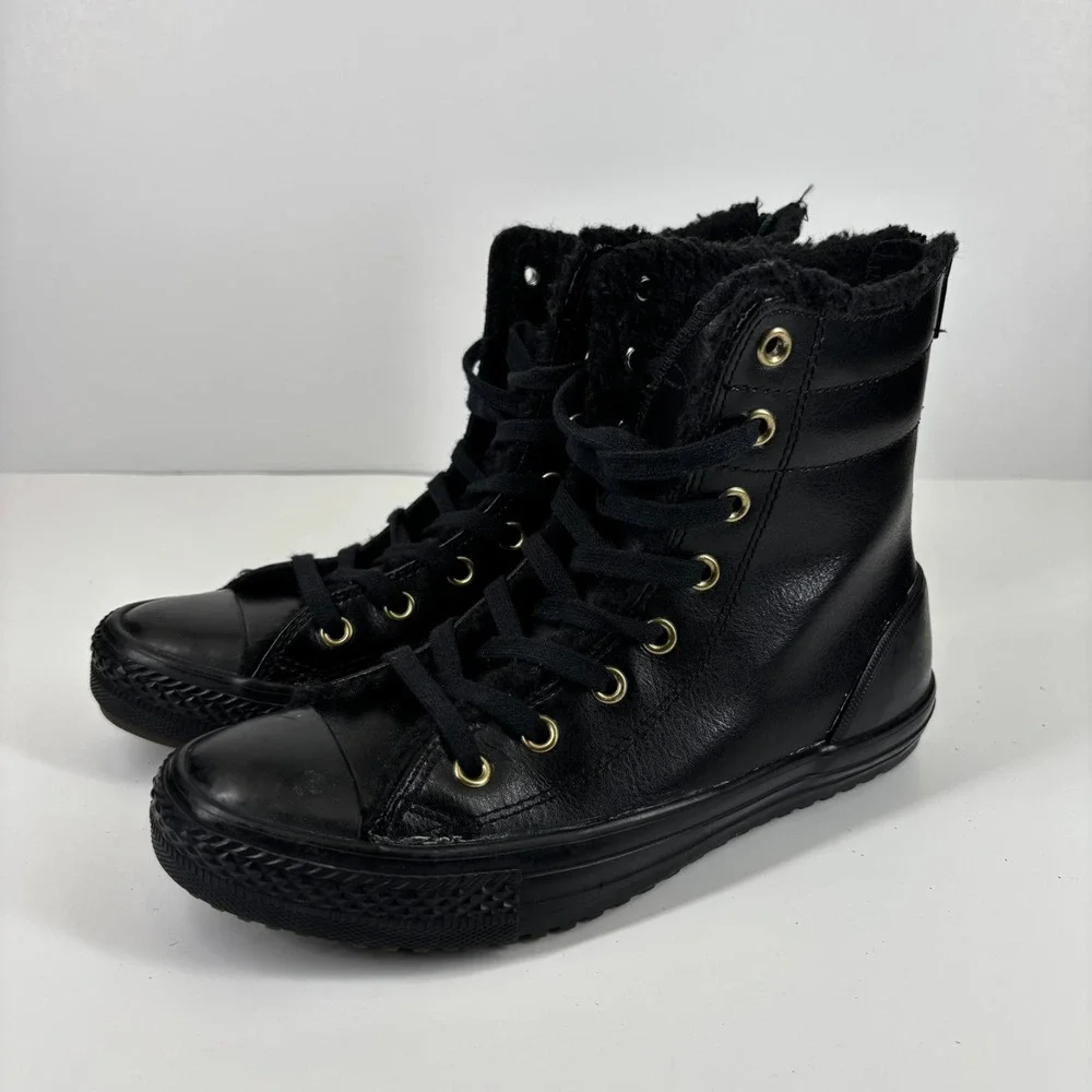 Converse Chuck Taylor All Star Hi-Rise Junior US 3/EU 35 Black Leather Fur Boots